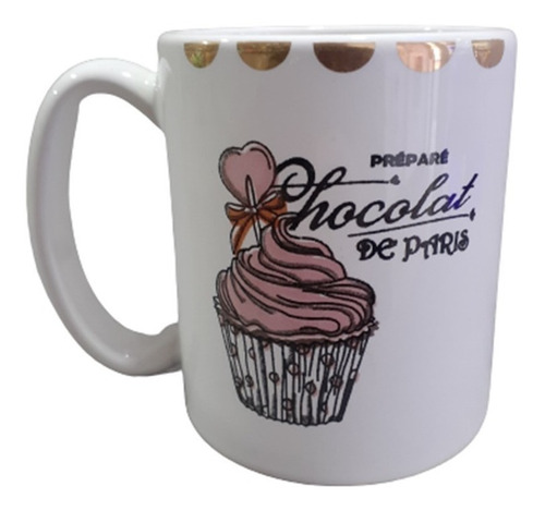 Taza De Ceramica Jarro Mug Diseño Con Borde Dorado 300ml