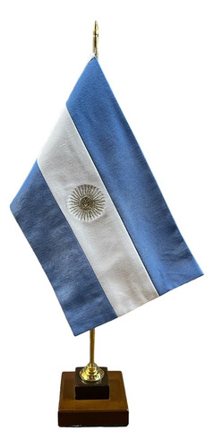 Bandera Argentina Bordada De Esc C/base Madera Doble Piso