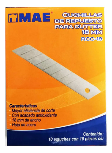 Caja Con 100 Cuchillas De Cuter 18mm Mae Rcc-18 