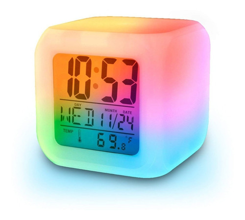 Imagen 1 de 7 de Reloj Alarma Digital Lcd Temperatura Cubo Luz Cambia Colores