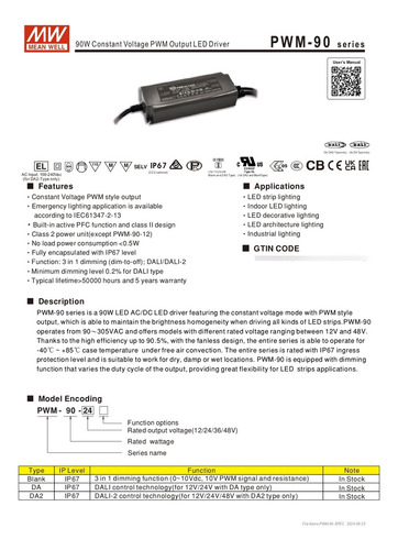 Fuente Voltaje 3 En 1 90w 12v/7.5a Ip67 Pwm-90-12 Mean Well