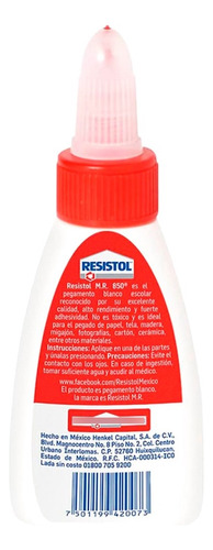 Pegamento Resistol 850 Escolar 55 G Blanco