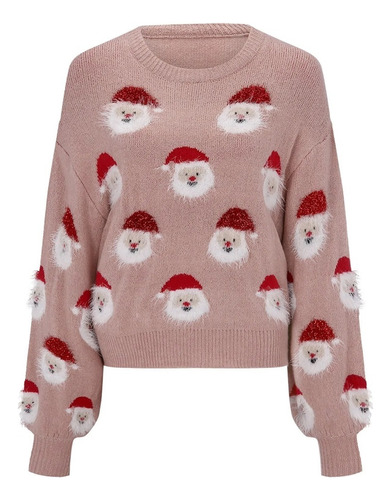 Suéter De Navidad Para Mujer Lindo Patrón De Santa Navidad K