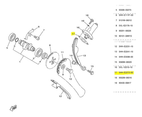 Junta Tensor Cadena Distribucion Xtz125 Original Yamaha