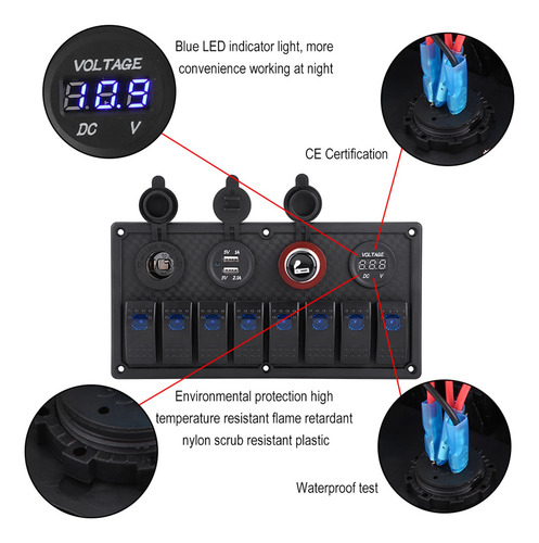 12v 24v 8 Gang Coche Barco Led Panel Interruptor Rocker Du