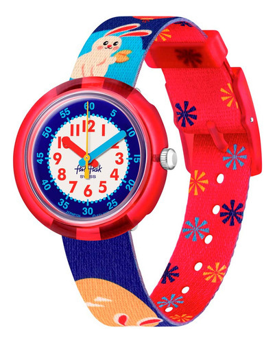 Reloj Flik Flak Year Of The Rabbit Para Niños De Tela Color de la malla Azul Color del bisel Rojo