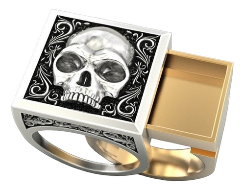 Anillo Estilo Calavera Dual Con Fondo Compartimiento Secreto