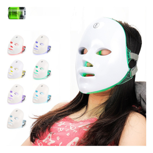 Máscara De Terapia Facial Cuello Con Luz Led De 7 Colores