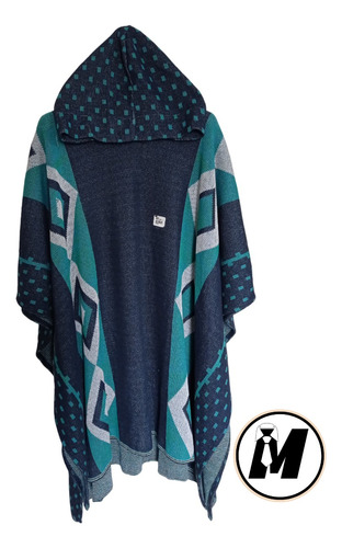 Ruana Poncho Hombre Tejida Liviana Urbana Con Capota