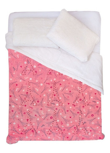 Cobija Tesso Cobertor Individual New York Lux color rosa con diseño parís de 150cm x 214cm