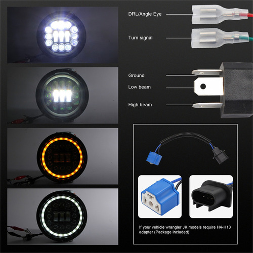 C Faro Led Redondo De 7 Pulgadas Y 400 W, Luz Alta Y Baja Para