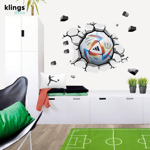 Vinilo Decorativo Pelota De Futbol Rompe Pared Mundial Big