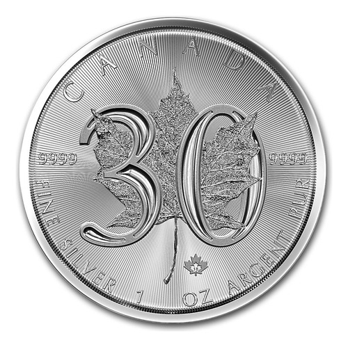 30 Años Maple Leaf Canadá 1 Onza 2018 Plata