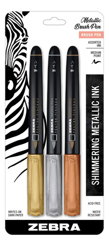 Zebra Pen Metallic Brush Pen, Punta Media, Tinta Pigmentada,