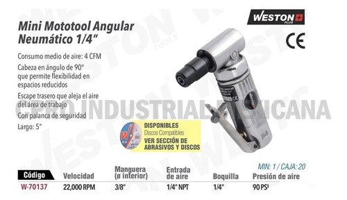 Mini Mototool Angular Neumatico Turbina 1/4 Weston Plus P