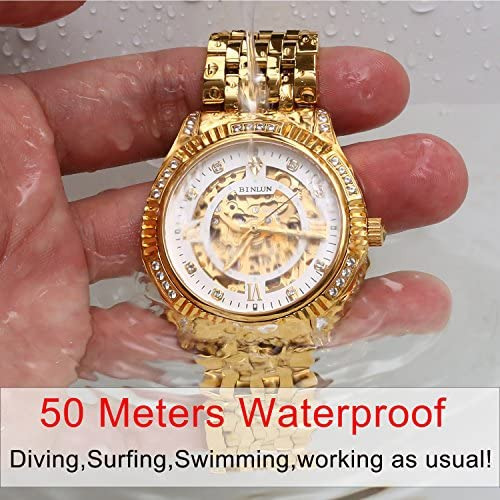 Binlun Relojes De Pulsera Esqueléticos Dorados Automáticos P