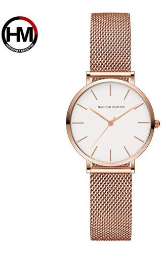 Reloj De Cuarzo Hannah Martin Fashion Con Cinturón De Malla Color Del Fondo Rose White