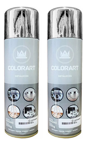2 Latas Tinta Spray Colorart Cromado Para Ferro Madeira
