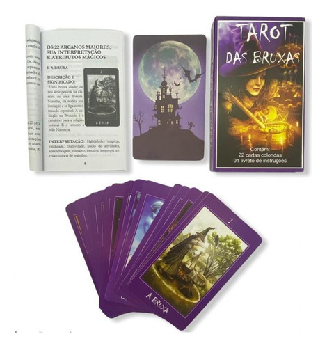 Baralho Tarot Das Bruxas Roxo 22 Cartas Manual Explicativo