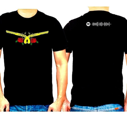 Imagen 1 de 1 de Polera Estampada Guns And Roses Mas Enlace Qr Spotify Detras