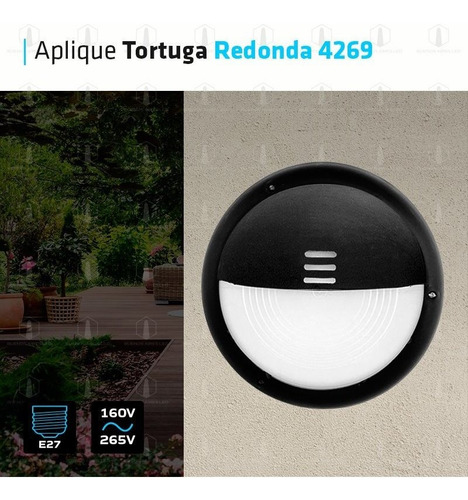Imagen 3 de 10 de Aplique Pared Led Tortuga Redondo Foco E27-4269 Exterior