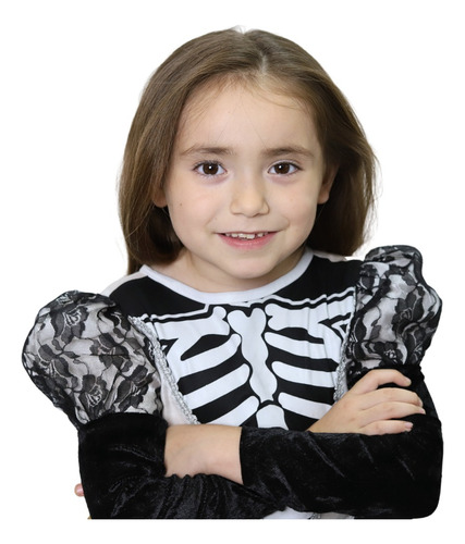 Disfraz Vestido Blanco De Catrina Esqueleto Con Maquillaje Para Niñas