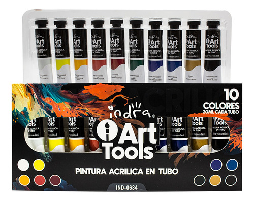 Indra Acrílicas set de pinturas en tubo para arte 10 colores