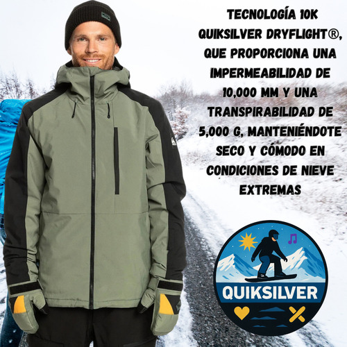 Campera Térmica Quiksilver Snowboard Nieve Hombre Verde Musgo Xl Lisa
