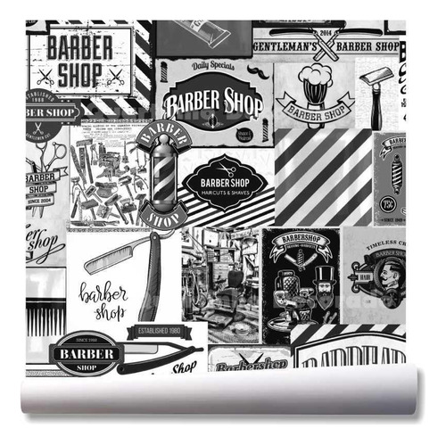 Papel De Parede Retro Baber Shop Salão Barbeiro Vintage A251