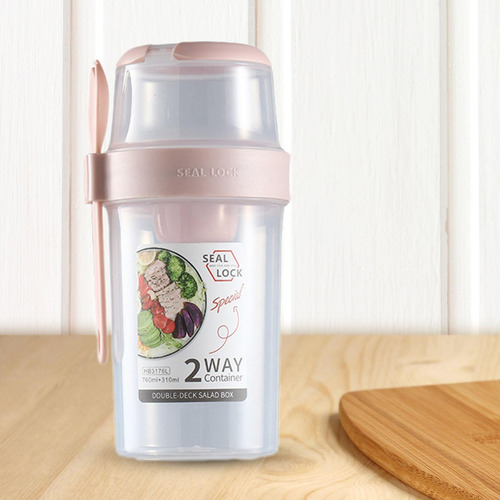 Taza De Ensalada De Almuerzo Con Tapa Y Tenedor, Taza Rosa