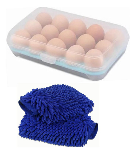 Organizador 15 Huevos Plástico + 2 Guantes Microfibra