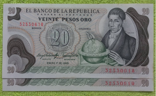 2 Billetes De 20 Pesos Consecutivos Sin Circular.