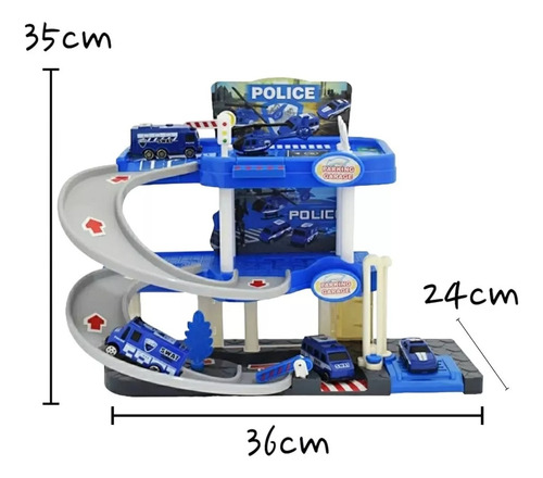 Juguete Estacion De Servicio 3 Pisos Luz Sonido 3 Autitos Color Es11 - Policia - Azul