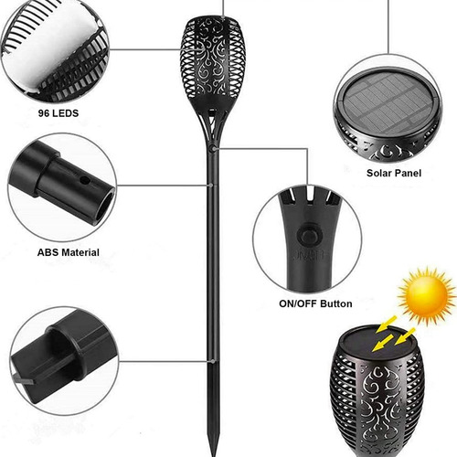 Pack 5 Antorchas Led Estaca Efecto Llama Carga Solar/ Hb Led