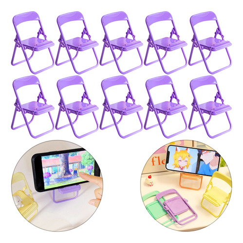 10 Pzas Soporte Porta Celular Forma Silla Plegable Colores Morado