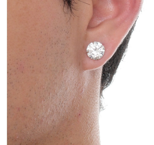 Brinco Masculino De Prata Pura 925 Diamante Sintético 10mm