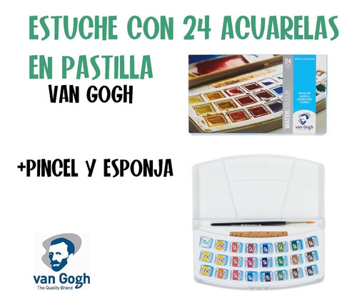 Set De Acuarelas Van Gogh 24 Pastillas + Pincel + Esponja 