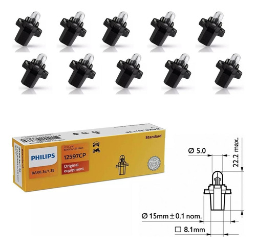 Kit X10 Lámpara 12v 1.2w Bax8.3s 12597cp Philips Tablero