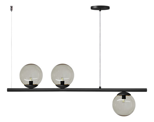 Pendente Jabuticaba Luminalux Haven 3 Globos 15cm Dourado Estrutura Preto Com Globo Fumê