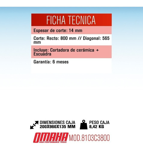 Imagen 2 de 8 de Corta Cortadora Cerámica Porcelanato Omaha 80 Cm + Escuadra
