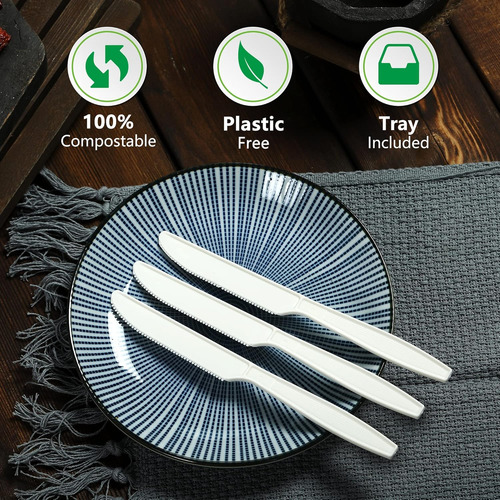 Compostable, 100 Cubiertos Biodegradables Fiestas, Uten...
