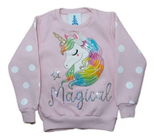 Buzo Frizado Unicornio Arcoíris Lunar Estampado Aplique