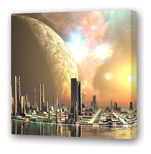 Cuadro 45x45cm Ciudad Espacial Satelite Espacio M3