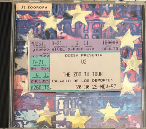 Cd U2 Zooropa + Boleto The Zoo Tv Tour Primera Edición (Usado)