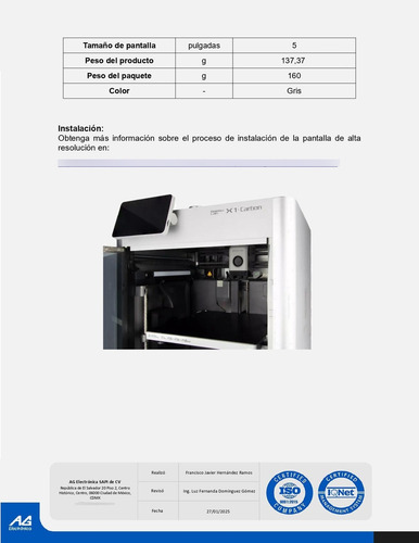 Pantalla De Alta Resolucion Para Bambu Lab X1c/x1e Dis001