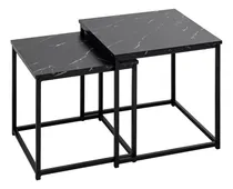 Comprar Mesa Ratona Jazak \u002F Nido Set X2 \u002F Hierro Y Madera Mdf \u002F Estilo Marmoleado \u002F Diseño Industrial \u002F Living Moderno \u002F Auxiliar \u002F Mesas De Apoyo \u002F Fácil Armado \u002F Estilo Elegante \u002F Jazak Home \u002F Color Negro