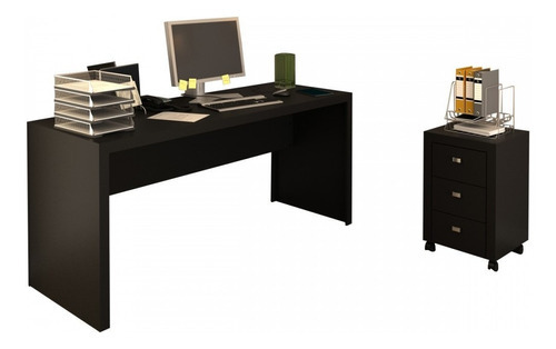 Conjunto Home Office 2 Peças Com 1 Mesa E 1 Gaveteiro Preto