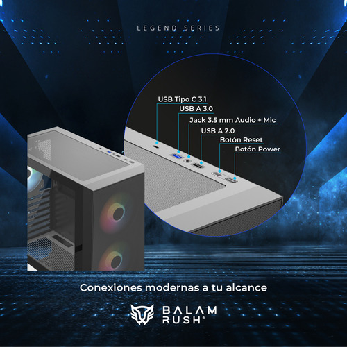 Gabinete Balam Rush Nitrox Aircool 5500cbw 3fan 1/2torre N/b