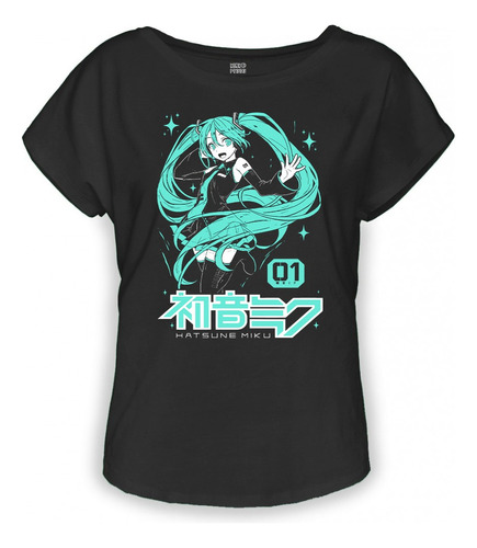 Playera Negra Dama Hatsune Miku Vocaloid Música 1259