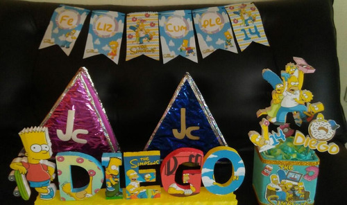 Piñata Nombre Personalizados Topper Centro Mesa Los Simpsons